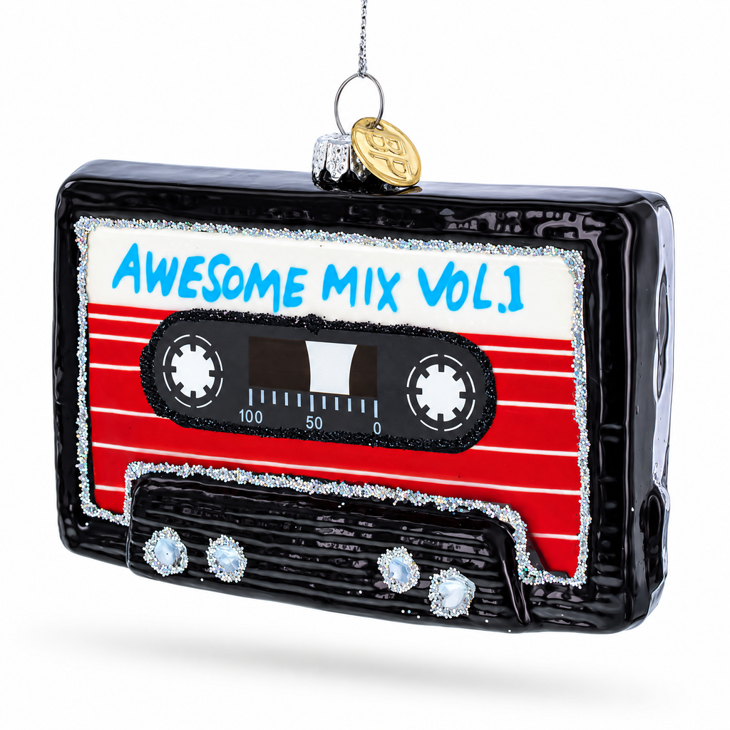 Audio Tape Cassette Glass Christmas Ornament